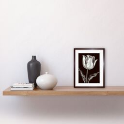 "Artery8 Wall Art Print Tulip Flower Black & White Contour Folk Artwork Framed 9X7 Inch in Brown - Size: W7"" x H9""" - thumbnail 2