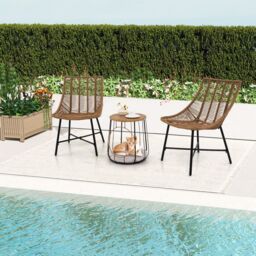 Gymax 3 Piece Outdoor Furniture Set Heavy Duty Patio Chairs With Pet House-Brown in Brown - thumbnail 8