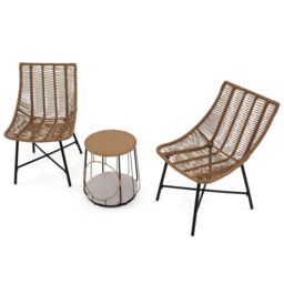 Gymax 3 Piece Outdoor Furniture Set Heavy Duty Patio Chairs With Pet House-Brown in Brown - thumbnail 9