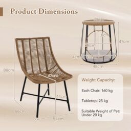 Gymax 3 Piece Outdoor Furniture Set Heavy Duty Patio Chairs With Pet House-Brown in Brown - thumbnail 2