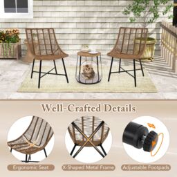 Gymax 3 Piece Outdoor Furniture Set Heavy Duty Patio Chairs With Pet House-Brown in Brown - thumbnail 6