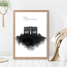 ARTZE Monaco Watercolour Skyline City Framed Print SIZE: A3 with Oak Frame in Black - Size: A4 - thumbnail 2