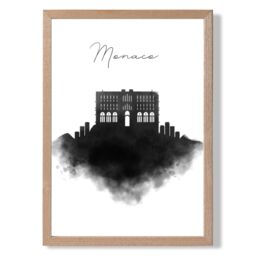 ARTZE Monaco Watercolour Skyline City Framed Print SIZE: A3 with Oak Frame in Black - Size: A4 - thumbnail 1