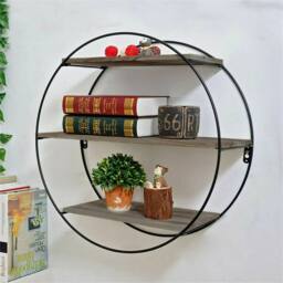 NESTLUNE Multi Section Large Round Black Metal Wire Shelf Wall - Size: 100 cm x 15 cm - thumbnail 4