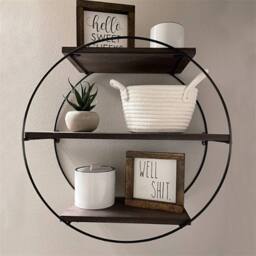 NESTLUNE Multi Section Large Round Black Metal Wire Shelf Wall - Size: 100 cm x 15 cm - thumbnail 1