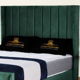 UK Bed Furniture Empire Winged Slatted Base Upholstered Bed with 48 Inch Headboard in Green - Size: King - thumbnail 2