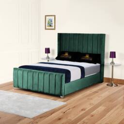UK Bed Furniture Empire Winged Slatted Base Upholstered Bed with 48 Inch Headboard in Green - Size: King - thumbnail 1