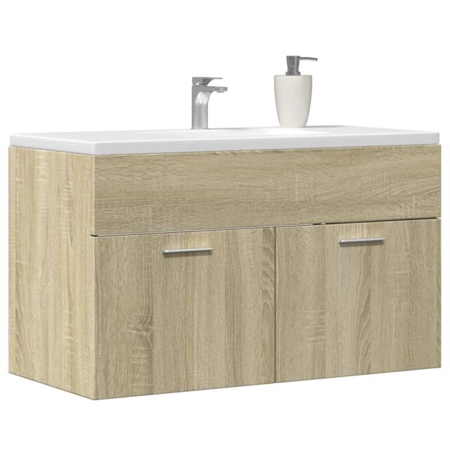 Berkfield Home Bathroom Sink Cabinet Sonoma Oak 90x38.5x46 cm Engineered Wood in Brown - image 1