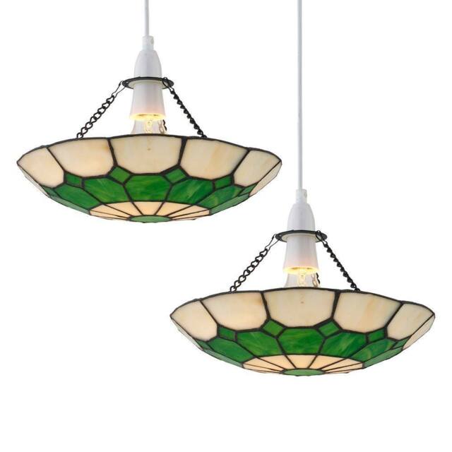 First Choice Lighting Set of 2 Totnes - Tiffany Green Uplight Easy Fit Pendant Shades - image 1