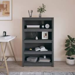 Berkfield Home Book Cabinet Grey 80x35x126 cm Solid Wood Pine - Size: 80 x 35 x 126 cm - thumbnail 2