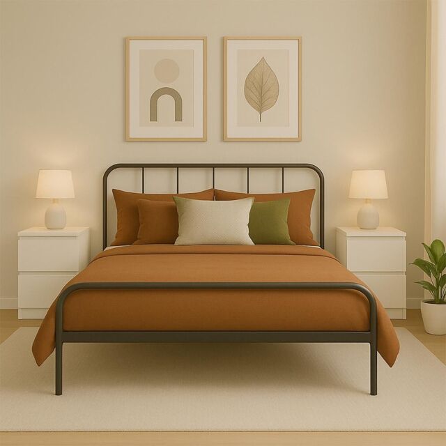 House of Home Double Size Bed Frame Metal Rounded Headboard Easy Assembly Bed Base Storage in Black - image 1