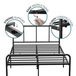 House of Home Double Size Bed Frame Metal Rounded Headboard Easy Assembly Bed Base Storage in Black - thumbnail 6