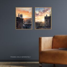 Artery8 Wall Art Print Set of 2 s Rooftop Romance Watercolour Cityscape Bedroom 2 Pack Poster s - Size: A4 - thumbnail 2