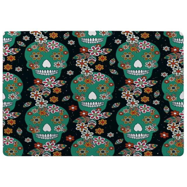 Benjamin Tate Design Embroidery Colorful Simplified Ethnic Flowers & Skull Pattern Rug in Natural - Size: Large - image 1