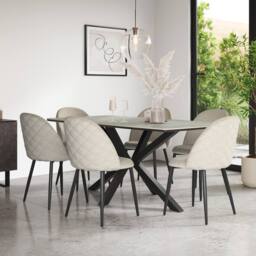 More4Homes Juno Light grey Ceramic Dining Table & 8 Raye Velvet Chairs in Beige - thumbnail 1