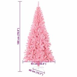 Berkfield Home Lush Christmas Tree with 300 LEDs with Stand Pink 180 cm PVC - thumbnail 9