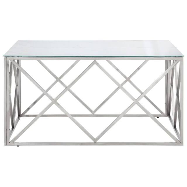 Berkfield Home White Coffee Table Silver Stainless Steel & Tempered Glass - image 1