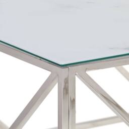 Berkfield Home White Coffee Table Silver Stainless Steel & Tempered Glass - thumbnail 5