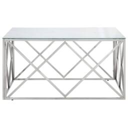 Berkfield Home White Coffee Table Silver Stainless Steel & Tempered Glass
