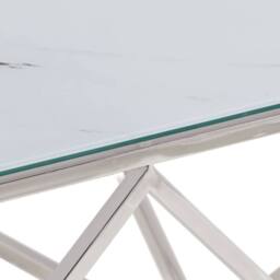 Berkfield Home White Coffee Table Silver Stainless Steel & Tempered Glass - thumbnail 7