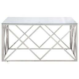 Berkfield Home White Coffee Table Silver Stainless Steel & Tempered Glass - thumbnail 4