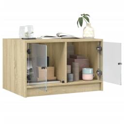 Berkfield Home Coffee Table with Glass Doors Sonoma Oak 68x50x42 cm in Light Tan - Size: 68 x 50 x 42 cm - thumbnail 5