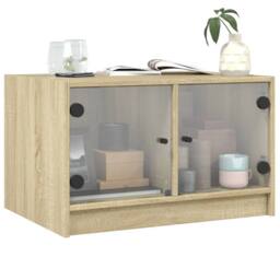 Berkfield Home Coffee Table with Glass Doors Sonoma Oak 68x50x42 cm in Light Tan - Size: 68 x 50 x 42 cm - thumbnail 4