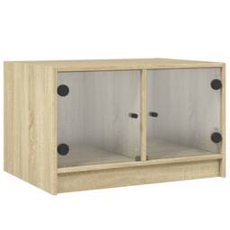 Berkfield Home Coffee Table with Glass Doors Sonoma Oak 68x50x42 cm in Light Tan - Size: 68 x 50 x 42 cm