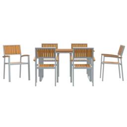 Berkfield Home Modern Garden Dining Set Set of 7 Grey, Wood Metal Sturdy in Grey - thumbnail 7