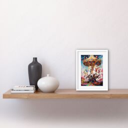 Artery8 Wall Art Print Magical Carousel in Rainbow Clouds Bright Bold Vibrant Fantasy Kids Bedroom Baby Nursery Artwork Framed 9X7 Inch - thumbnail 2