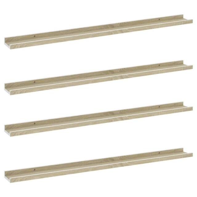 Berkfield Home Wall Shelves 4 pcs White & Sonoma Oak 100x9x3 cm in Light Beige - Size: 100 x 9 x 3 cm - image 1