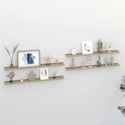 Berkfield Home Wall Shelves 4 pcs White & Sonoma Oak 100x9x3 cm in Light Beige - Size: 100 x 9 x 3 cm - thumbnail 2