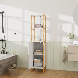H&O Direct 4-Tier Single-door Tall Bathroom Storage Cabinet with L-shaped Corner Brace in White - thumbnail 2