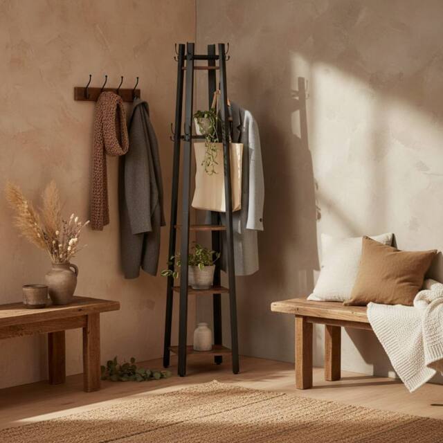 Wyld Haus Kareva 4 Tier Industrial Coat Stand Shelves & Hooks Rustic Brown - image 1