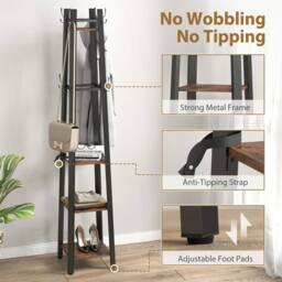 Wyld Haus Kareva 4 Tier Industrial Coat Stand Shelves & Hooks Rustic Brown - thumbnail 7