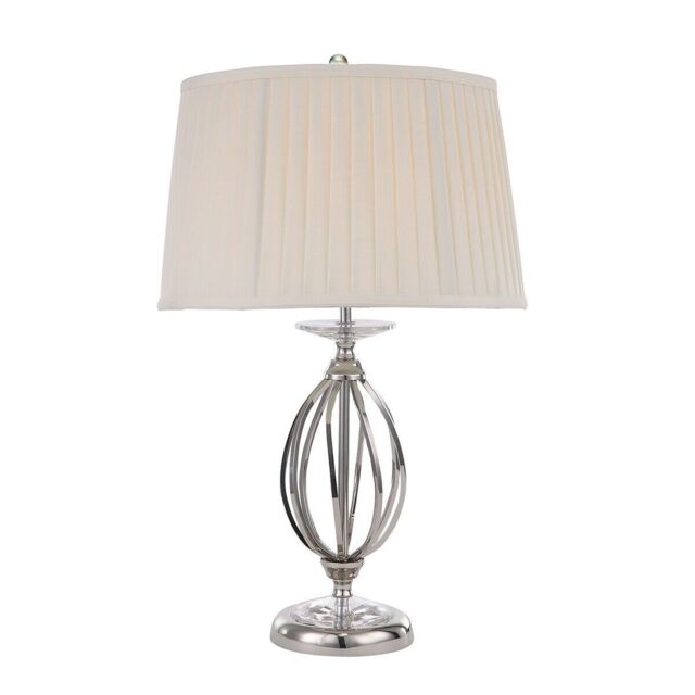 Loops Table Lamp Ivory Shade Cut Glass Droplets Metal Base Polished Nickel LED E27 60W in Metallics