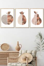 ARTZE Framed Geometric Wood Grain Effect Fruit Framed Wall Art - Medium in Light Oak - Size: W45 cm x H62 cm x D20mm - thumbnail 1