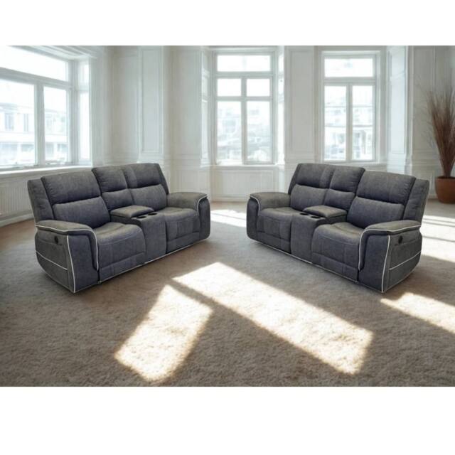 Furniture 786 Hannah Fabric Electric Recliner 3 & 2 Seater Sofa Set in Grey - image 1