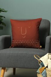 Furn Pacha Abstract Face Geometric Cushion in Terracotta - Size: 43 cm x 43 cm - thumbnail 4
