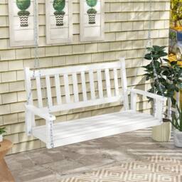 Kelvenix 2-Person Wooden Outdoor Porch Swing in White - Size: 0.6m2 - thumbnail 3