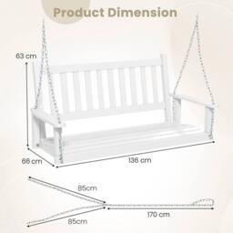 Kelvenix 2-Person Wooden Outdoor Porch Swing in White - Size: 0.6m2 - thumbnail 2