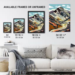 "Artery8 Stylised Scafell Pike Mountain Hiking Cambria Wall Art Print - Size: W24"" x H32""" - thumbnail 3
