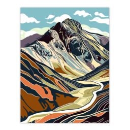 "Artery8 Stylised Scafell Pike Mountain Hiking Cambria Wall Art Print - Size: W24"" x H32""" - thumbnail 1