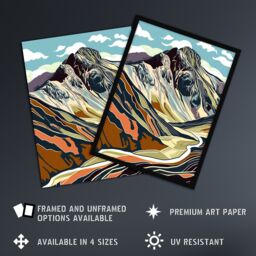 "Artery8 Stylised Scafell Pike Mountain Hiking Cambria Wall Art Print - Size: W24"" x H32""" - thumbnail 2