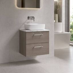 Balterley Level 600mm Wall Hung 2 Drawer Unit with Laminate Worktop Solace Oak in Brown - thumbnail 4
