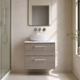 Balterley Level 600mm Wall Hung 2 Drawer Unit with Laminate Worktop Solace Oak in Brown - thumbnail 6