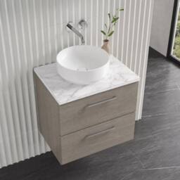 Balterley Level 600mm Wall Hung 2 Drawer Unit with Laminate Worktop Solace Oak in Brown - thumbnail 3