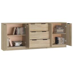 Berkfield Home 3 Piece Sideboards Sonoma Oak Engineered Wood in Light Tan - thumbnail 5