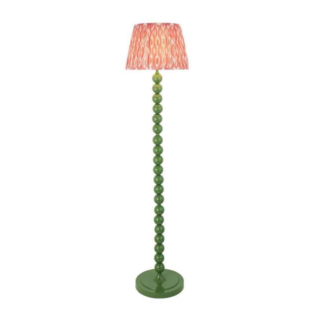 Netlighting Higgledy Gloss Green Floor Lamp Pink Fabric Ikat Shade 35cm E27 - image 1