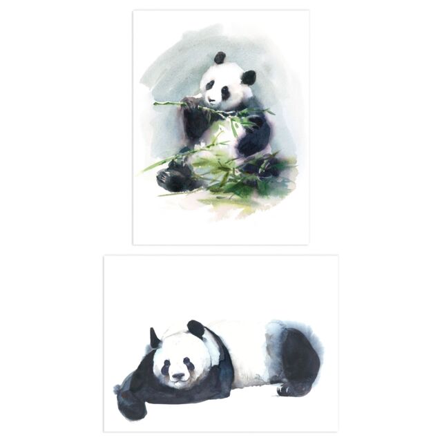 Artery8 Wall Art Print Giant Panda Bamboo Set Of 2 s Bathroom Bedroom Aesthetic Watercolour A4 - image 1